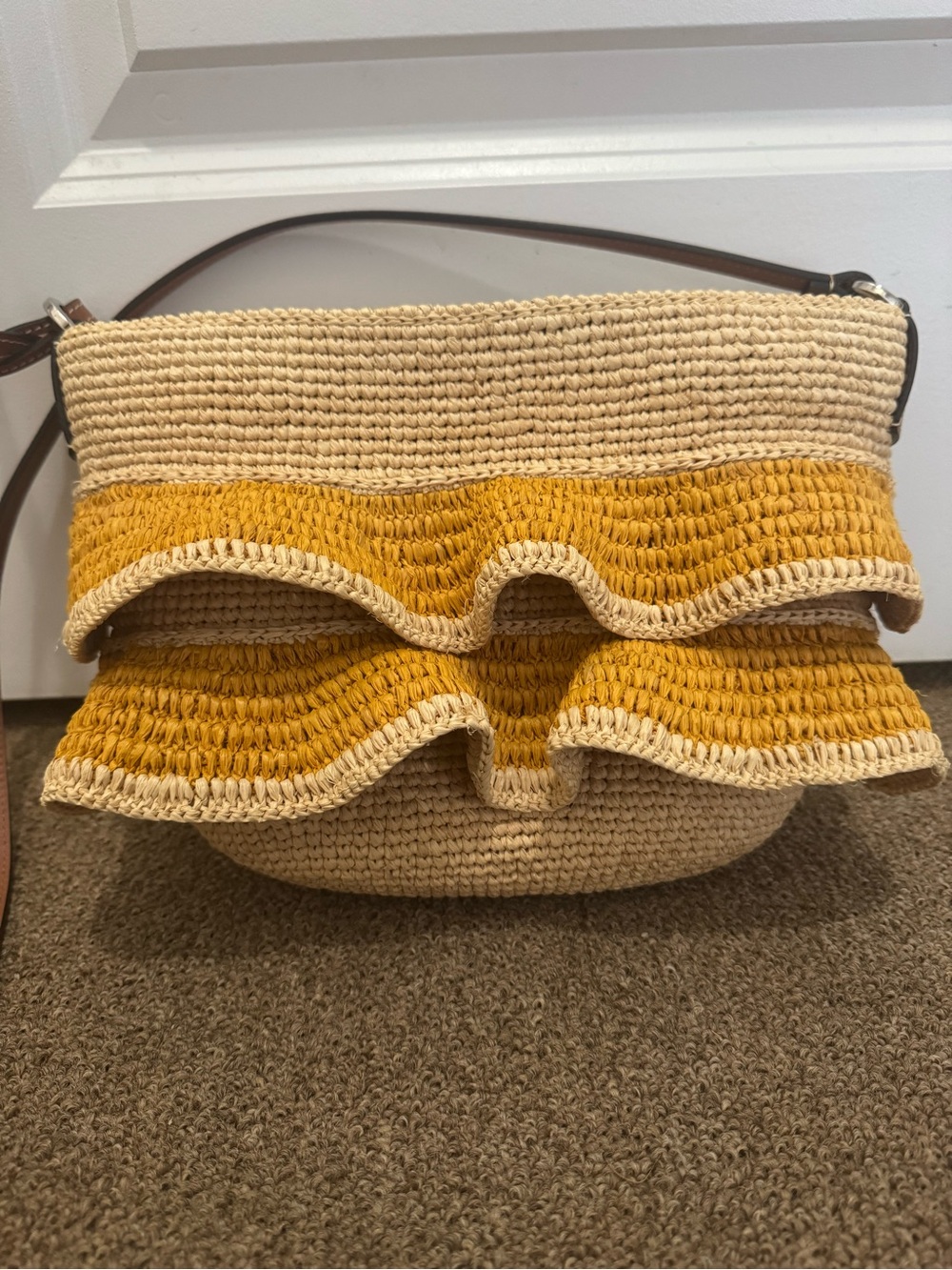 Loewe Natural and Mustard Woven Ruffle Crossbody